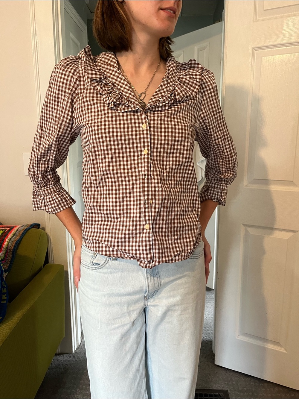 Mr. Larkin Gingham Ruffle-Collar Blouse - Picture 2 of 5